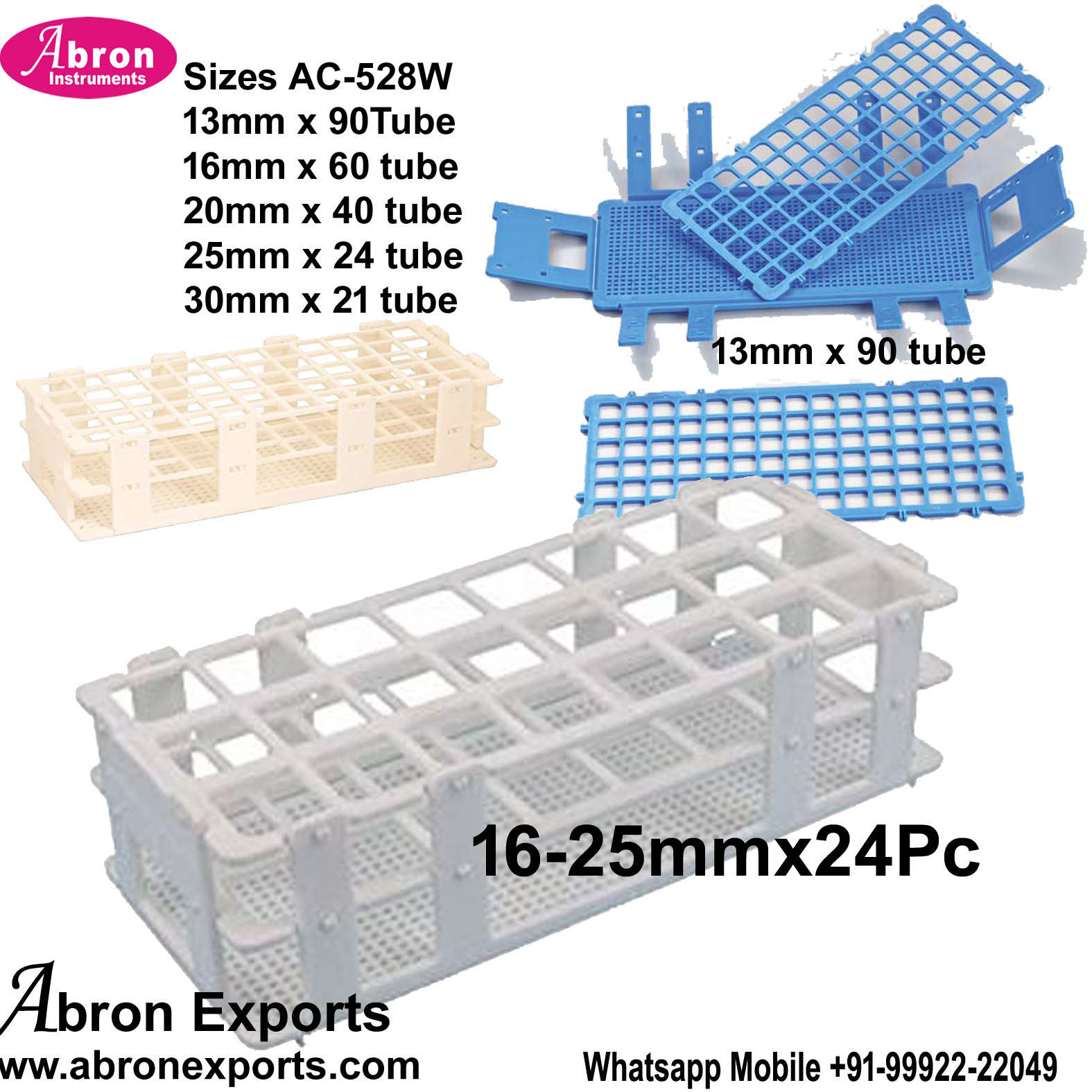 Test Tube Stand Rack Wire Pattern Capacity-16-25mm x 24 Tube PP Polypropylene 10pc Abron AC-528W2524
